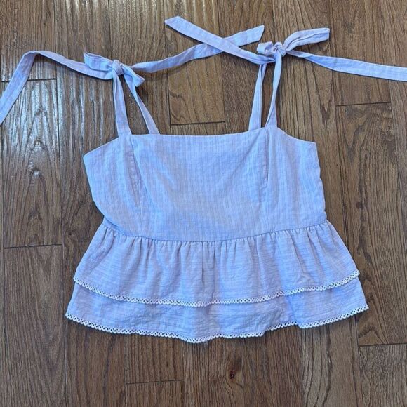 Lost & Wander NWOt Sivan peplum purple tie shoulder tank size L - Picture 3 of 9